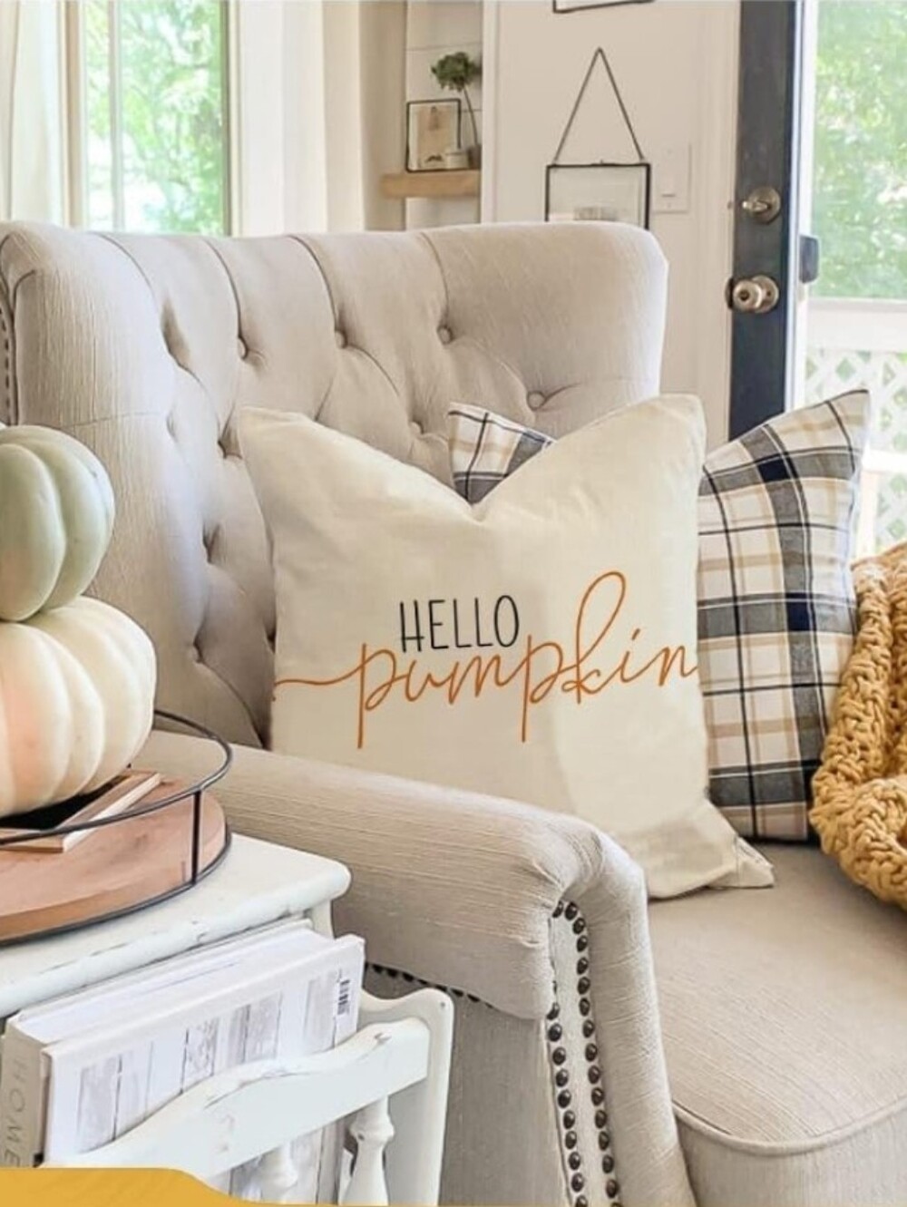 Hello Pumpkin Fall Decorative Pillow Cover - Cream with Orange Script